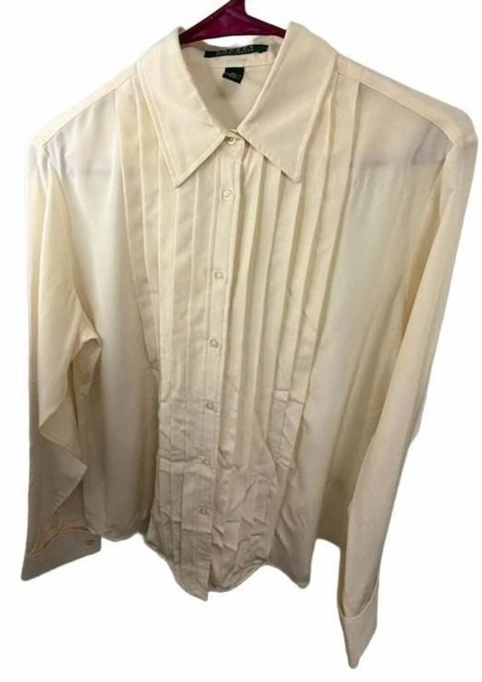 Lauren Ralph Lauren Women’s Pleated Silk Shirt Size M Cream Button Up Blouse